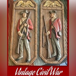 2pc Civil War Chalkware Plaster Hanging Wall Decor